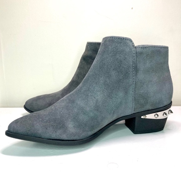 Sam Edelman Suede Leather Ankle Boots Low Heel Side Zipper Pointy Toe Grey Navy - Picture 2 of 8